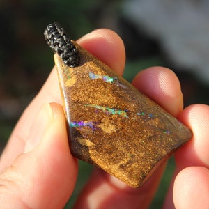 Matrix Opal Necklace,Hand Polished Boulder Opal Pendant,Shibari Macrame Cord,Elven jewelry, viking larp celtic tribal jewellery