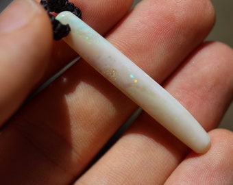 Opal Belemnite, White Fossil Opal Pendant, Cooper pedy opal with Macrame Cord