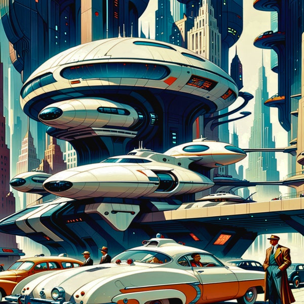 Retro-Futuristic Art Print | Cyberpunk Architecture | Sci-Fi Wall Art | Vintage futuristic illustration | High-Tech City | Future City