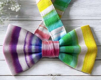 Rainbow Striped Bow Tie Kids | Fun Colourful Bow Tie Men | Pride Bow Tie Wedding | Rainbow Accessories LGBTQ | Vibrant Striped Bow Tie