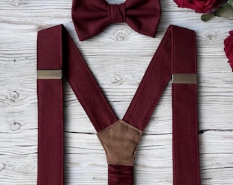 Burgundy bow tie kids bow tie men, pageboy bow tie groomsmen bow tie, burgundy wedding accessories, burgundy tie & suspenders kids