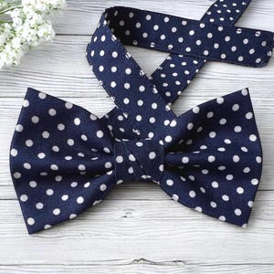 Navy Blue Polka Dot Bow Tie for Kids and Adults | Navy and White Bow Tie | Pre-tied Bow Tie Formal Occasion | Kids Bow Tie Party Accessory
