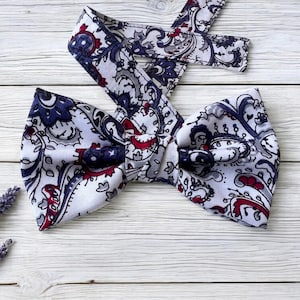 Navy, Maroon & White Bow Tie | Paisley Bow Tie Wedding | Maroon Navy Paisley Bowtie | Ring bearer Bowtie Pageboy | Kids Bowtie Formal Wear |