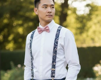 Navy & Dusty Rose Wedding Bow Tie and Suspenders | Groom and Groomsmen Outfit | Page Boy and Ring Bearer Accessories | Rustic Wedding Bowtie