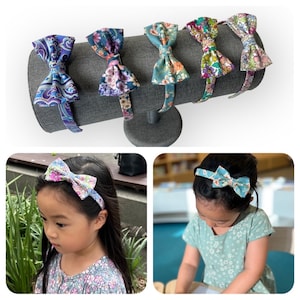 Girls headbands with bow floral fabric, big bow hairbands for girls, floral bow alice bands toddler, Unique girls headbands with large bow