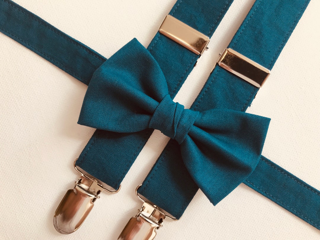 Dark Teal Bow Tie and Dark Teal Suspenders Groomsmen Bow Tie Etsy