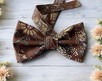Rustic Brown Paisley Bow Tie | Brown Floral Wedding Bow Tie | Boho Groomsmen Bow Tie | Autumn Wedding Men's Accessories | Vintage Bow Tie