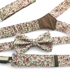 Floral pink bow tie wedding, pink floral bow tie groomsmen, dusty rose floral bow tie pageboy, mens bow tie pre tied, dusty rose wedding tie