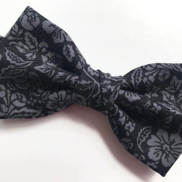 Black roses bow tie for men, black & gray bow tie for boys, mens formal wear, pre tied bow tie wedding accessories, bow tie groomsmen gift