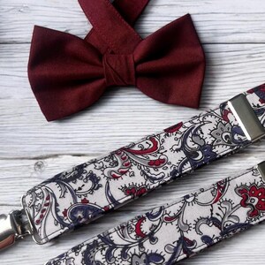 Burgundy Groom Bow Tie & Suspenders | Burgundy Wedding Outfit Groomsmen | Rustic Wedding Burgundy | Maroon Ring Bearer Bow Tie Suspenders image 5