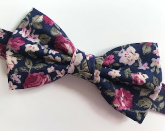 Navy pink green floral bow tie men, wedding bow tie groom, handmade 100% cotton bow tie toddler, rustic wedding bow tie groomsmen bow tie