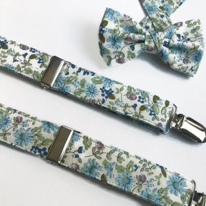 Green floral bow tie suspenders, floral suspenders wedding greenery, spring wedding suspenders groomsmen bow tie, garden wedding braces men