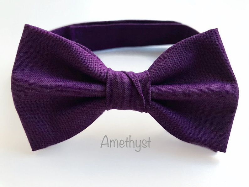 Jewel tone wedding bow ties groomsmen, bow ties to match jewel tone bridesmaid dresses, jewel tone bow ties men, groomsmen bow ties pre tied Amethyst