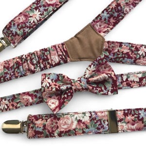 Burgandy bow tie & suspenders wedding, burgundy suspenders groomsmen, groomsmen bow tie burgundy, burgundy outfit pageboy bow tie braces