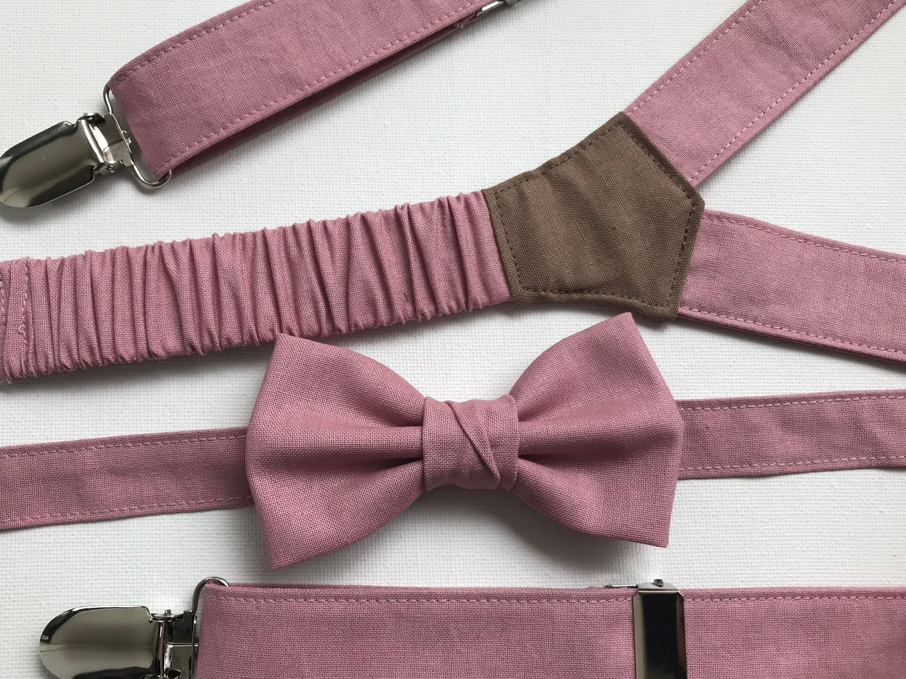 dusty pink bow tie and suspenders