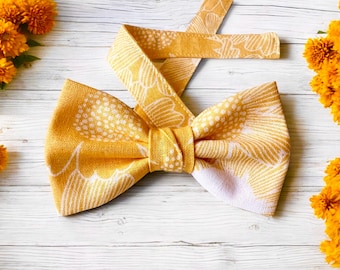 Yellow Floral Bow Tie Men | Sunflower Bow Tie Kids | Toddler Bow Tie Pre-tied | Yellow Groomsmen Bow Tie Wedding | Yellow Ring Bearer Bowtie