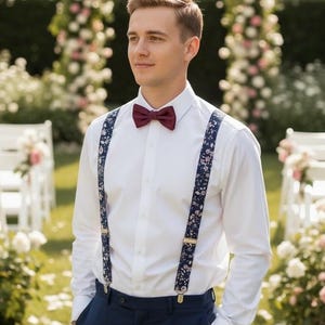 Burgundy Groom Bow Tie & Suspenders | Burgundy Wedding Outfit Groomsmen | Rustic Wedding Burgundy | Maroon Ring Bearer Bow Tie Suspenders image 8
