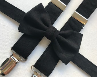 Black bow tie suspenders, black suspenders bow tie, black tie event, wedding bow tie for groom, mens formal wear cocktail party outfit