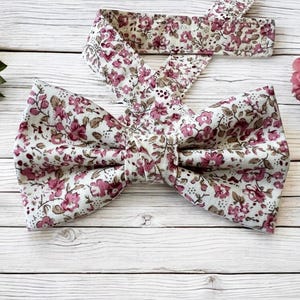 Pink & Beige Floral Bow Tie | Floral Vintage Bow Tie for Boys and Men | Boho Groomsmen Bow Tie Wedding | Pre-tied Bow Tie for Kids Toddlers
