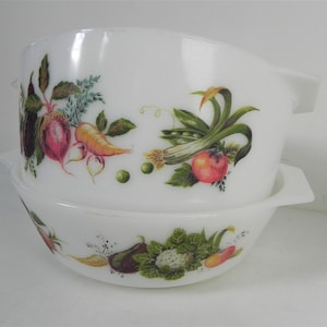 Two Pyrex Casserole/Vegetable Dishes With Tuscany Market Garden Motif. 1970&#39;s