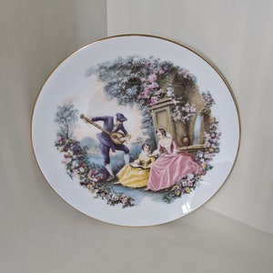 Royal Doulton Bone China Decorative Plate. Romantic Musician and Lady Garden Scene