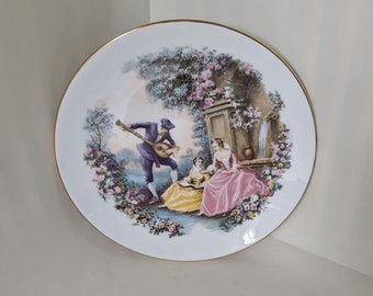 Royal Doulton Bone China Decorative Plate. Romantic Musician and Lady Garden Scene