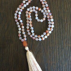 Harmony Mala / Natural Agate Frosted Mala / 108 Mala / Meditation Beads / Tassel Necklace