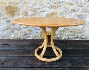 Oval, Coffee Table, Wood, Bamboo circa 60's