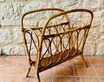 Bamboo, Rattan Magazine Rack, Vintage circa 1960's