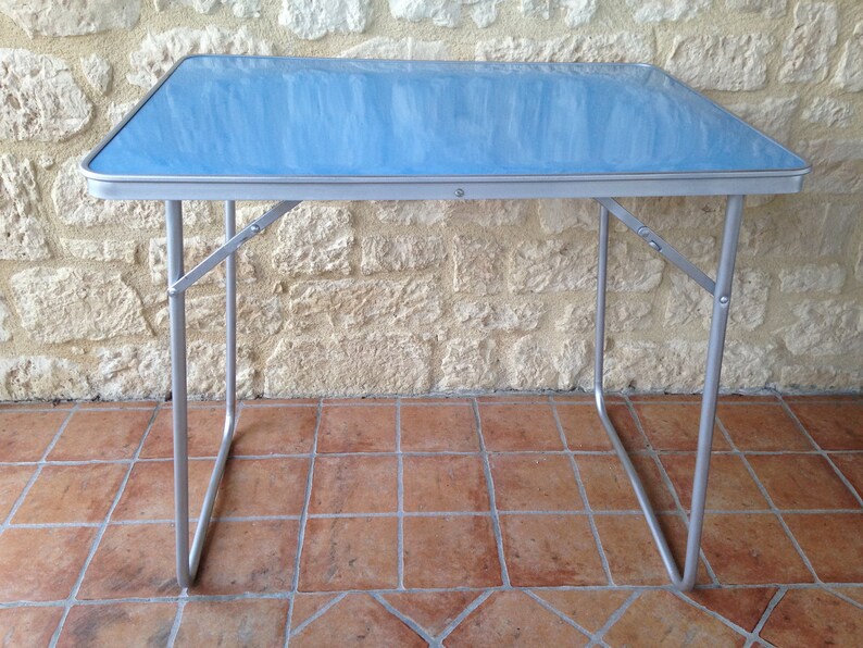 Small Vintage Blue Formica Folding Table 60 S
