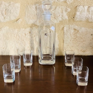 Crystal Whiskey Decanter with Six Glasses, by Luigi Bormioli, Circa 1970&#39;s