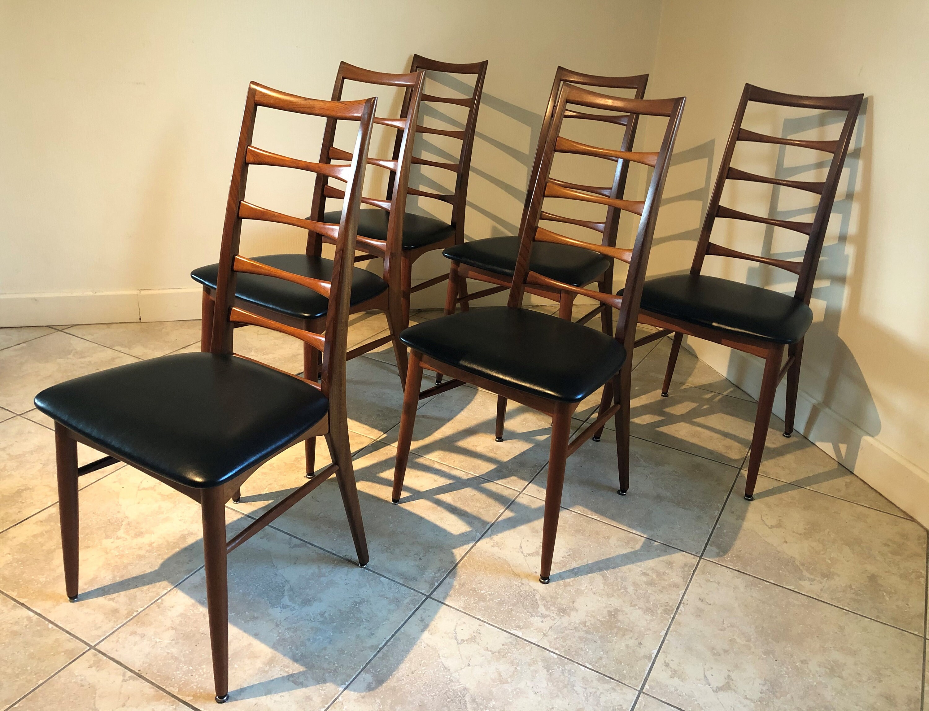 Mid-Century, Vintage Set de 6, Lis Ladder Back, Chaises Salle à Manger en Teck Par Niels Koefoed, Ci