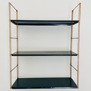 Mid-Century, Vintage, Adjustable Brass and Metal Wall-Mounted Shelf, 1960s