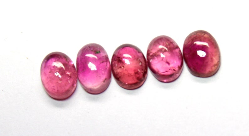 Natural Pink Tourmaline Cabochon 5 Pieces 6x8 MM Oval Shape 7.8 Cts Tourmaline Cabochon Cabs
