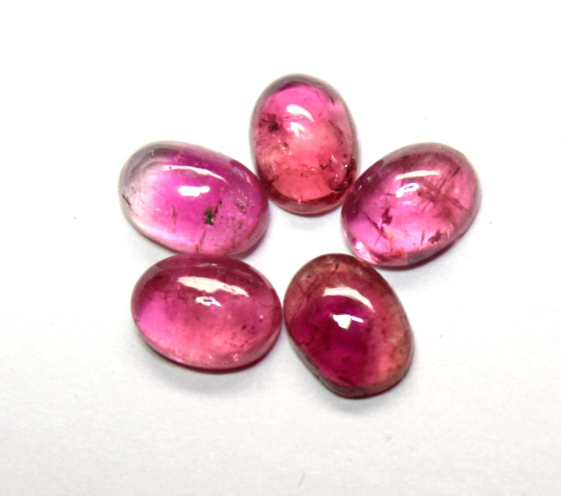Natural Pink Tourmaline Cabochon 5 Pieces 6x8 MM Oval Shape 7.8 Cts Tourmaline Cabochon Cabs