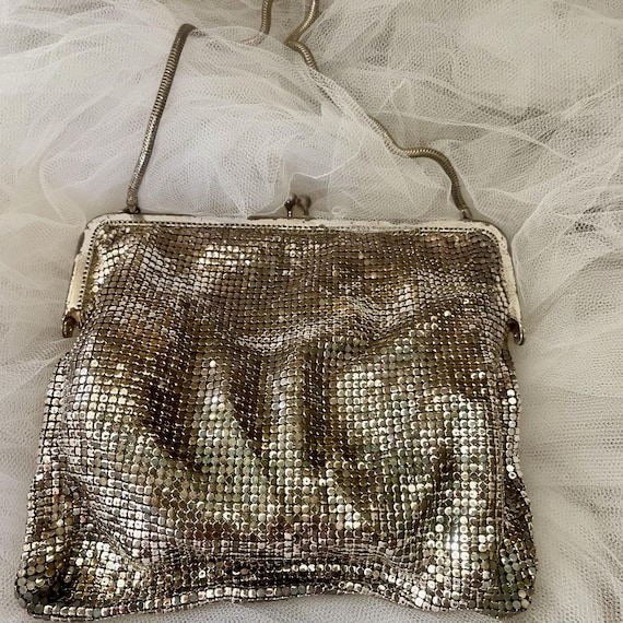 1950s Silver Glomesh Evening Bag: Orton West Germany, Cream Silk Lined