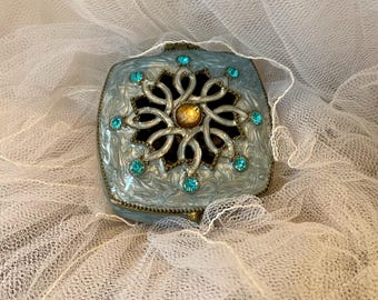 Blue Enamelled Jewellery or Ring Presentation Box, Square  Aquamarine Crystal