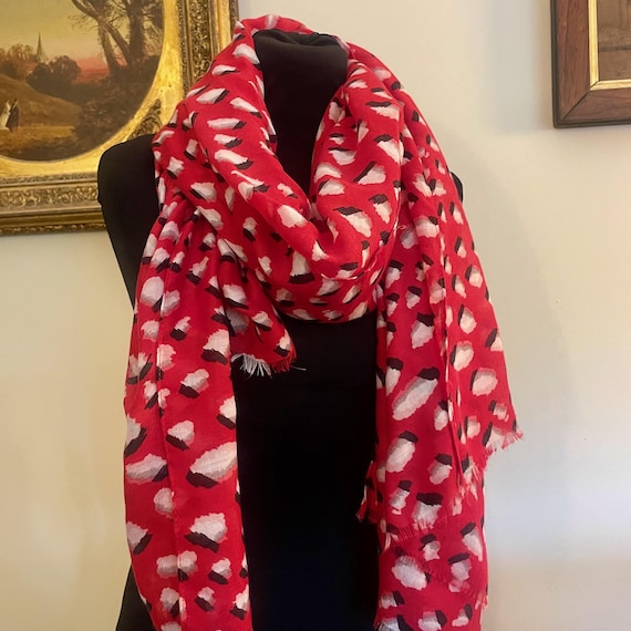 Large Rectangular Red Scarf With Artistic Graduat… - image 1