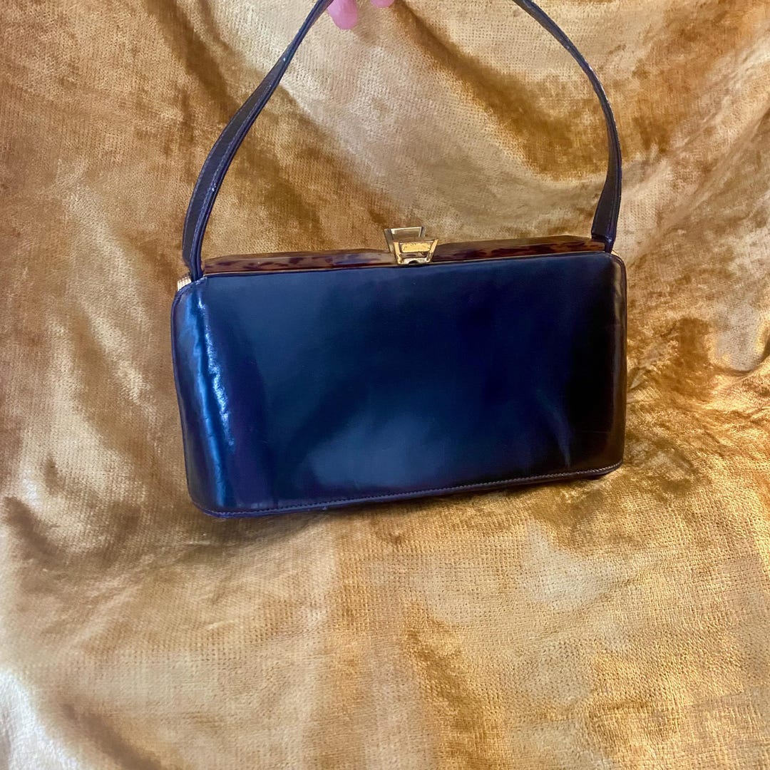 50s Relisted Black Fabric Bag Tall Slim Top Handle