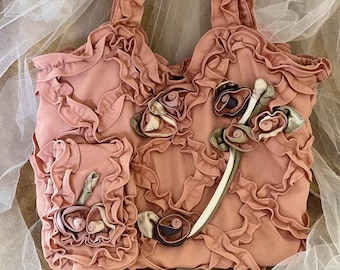 Dusty Pink 1980s Frilled Shoulder Bag By Bella Mode With Padded Satin Interior