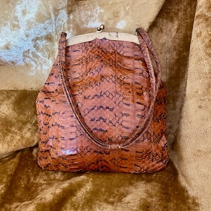 Vintage 1950s Schlangenleder Belgische Handtasche mit Seideninnenraum