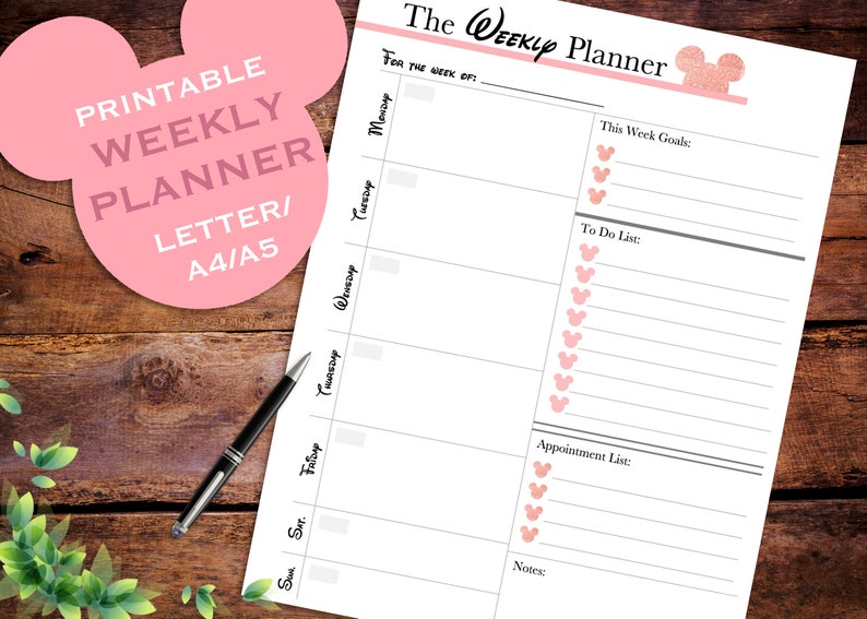 disney style weekly planner printable planner weekly planner etsy
