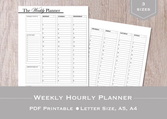 weekly hourly planner weekly planner digital planner weekly hourly planners