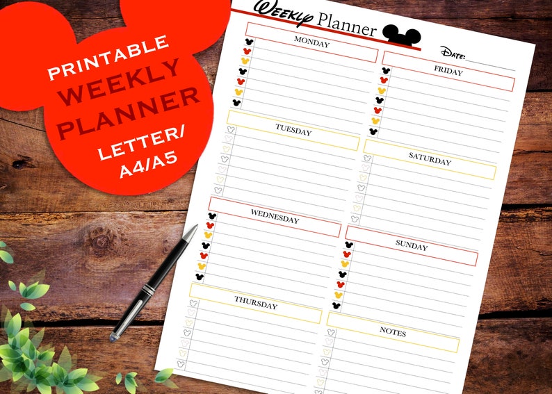 Disney Weekly Planner Printable Disney Weekday Organizer | Etsy