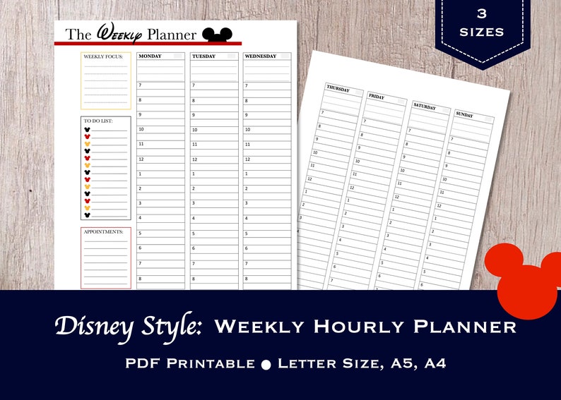 Disney Weekly Hourly Planner Disney Weekly Planner Digital Etsy
