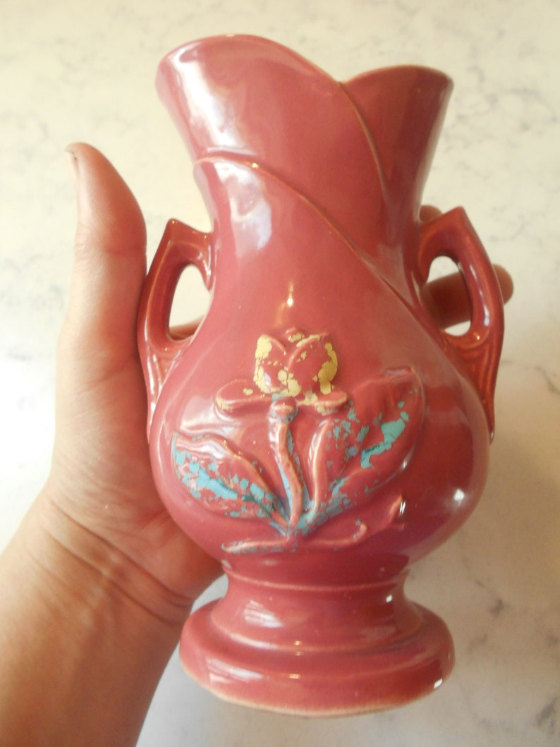 Vintage dusty rose pitcher vase with floral Etsy