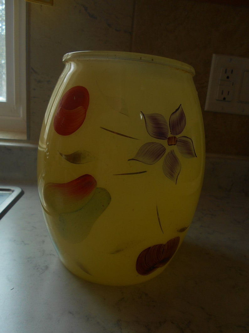 Large Yellow Glass Cookie Jar With Hand Painted Flowers Etsy