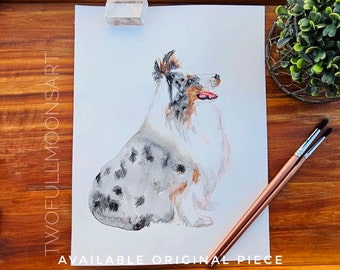Australian Shepherd portrait | Digital Download | Watercolor painting | Aussie Dog