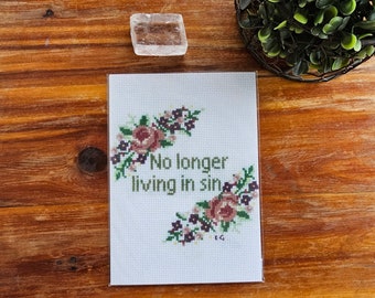 No longer living in sin Cross Stitch Print | Digital Download | Newlywed gift | Funny Wedding Gift