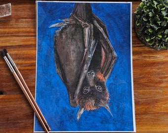 Bart the Bat Print | Digital Download | Bat art | Blue Bat | Bat Painting